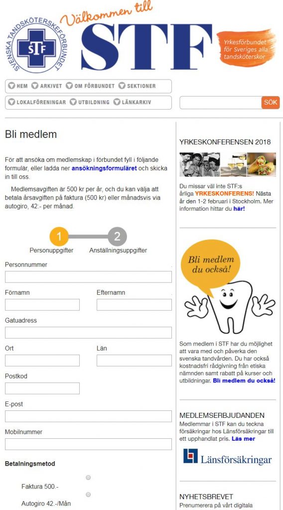 Svenska Tandsköterskeförbundet ny hemsida 2017
