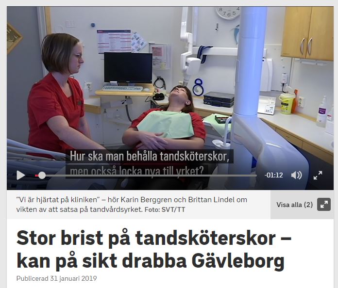 SVT  Gävleborg - Stor brist på tandsköterskor kan på sikt drabba Gävleborg.