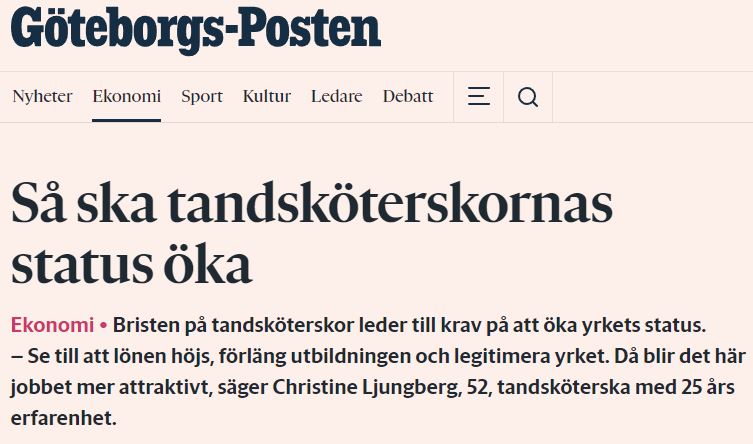 Göteborgs-Posten om tandsköterskornas status 2019-01-31.