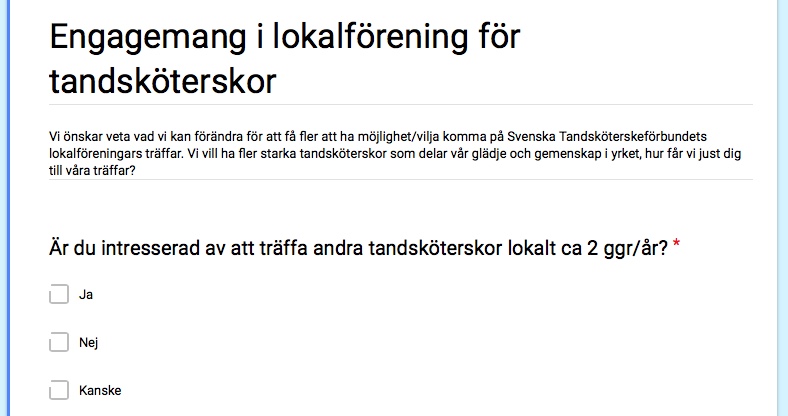 Enkät Tandsköterskor lokalförening