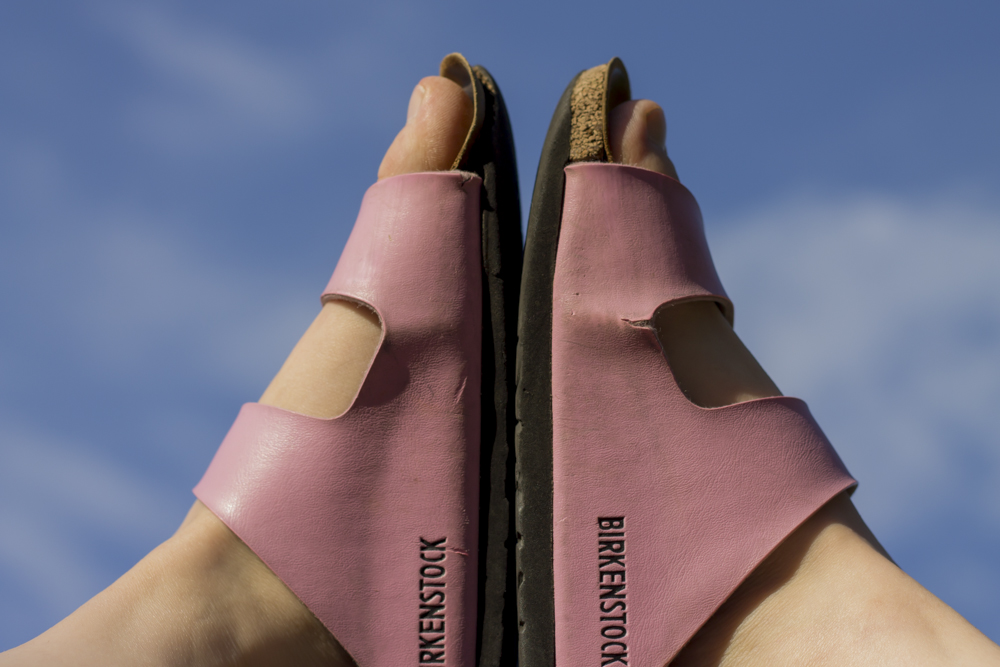 Birkenstock rosa arbetsskor.