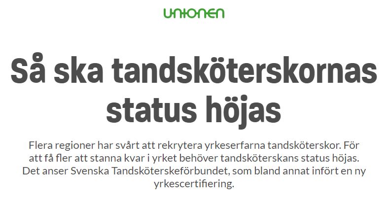 Artikel i Unionen om tandsköterskor.