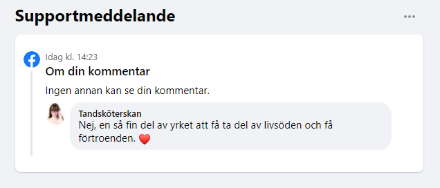 Screenshot från Facebook med kommentar de tagit bort p g a communityregler.